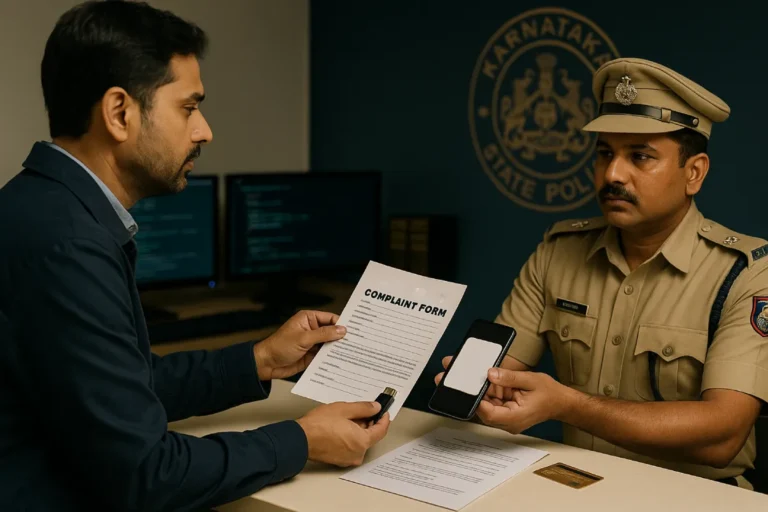 Indian man submits cyber crime complaint form and USB to Karnataka Police officer
