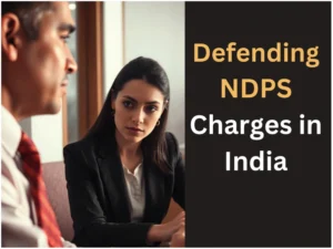 lawyer discussing NDPS charges defense with a client in India, legal consultation scene.
