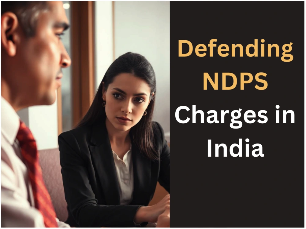 lawyer discussing NDPS charges defense with a client in India, legal consultation scene.