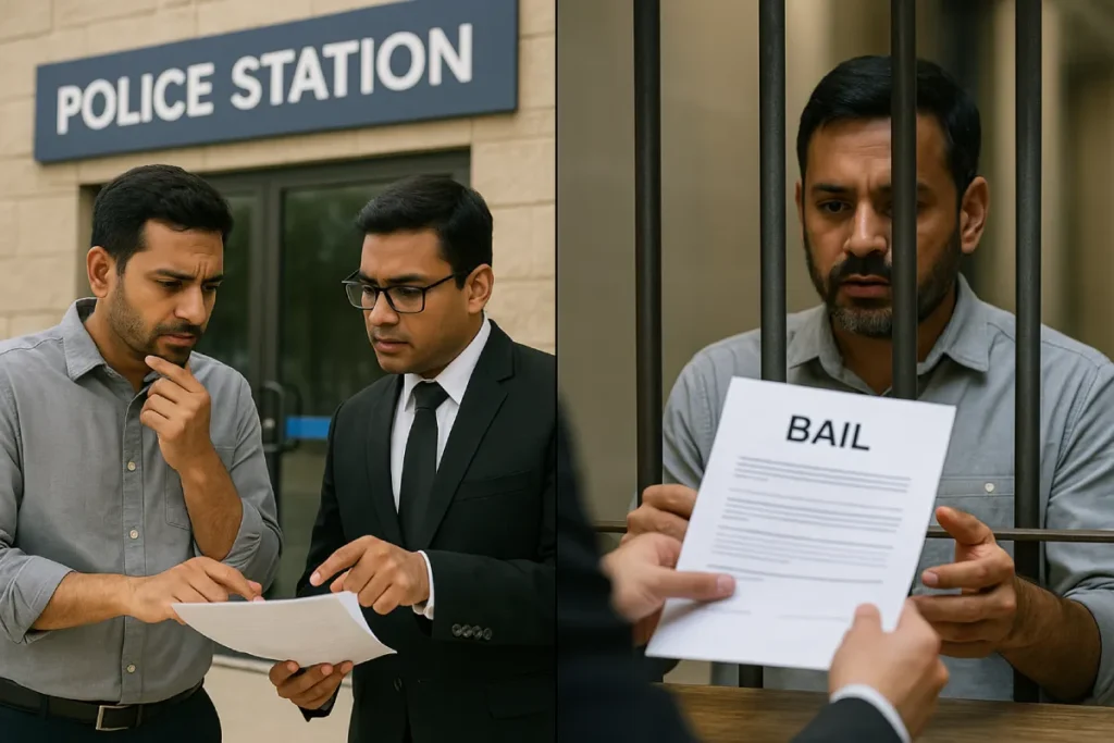 Split-screen illustrating difference between anticipatory bail and regular bail