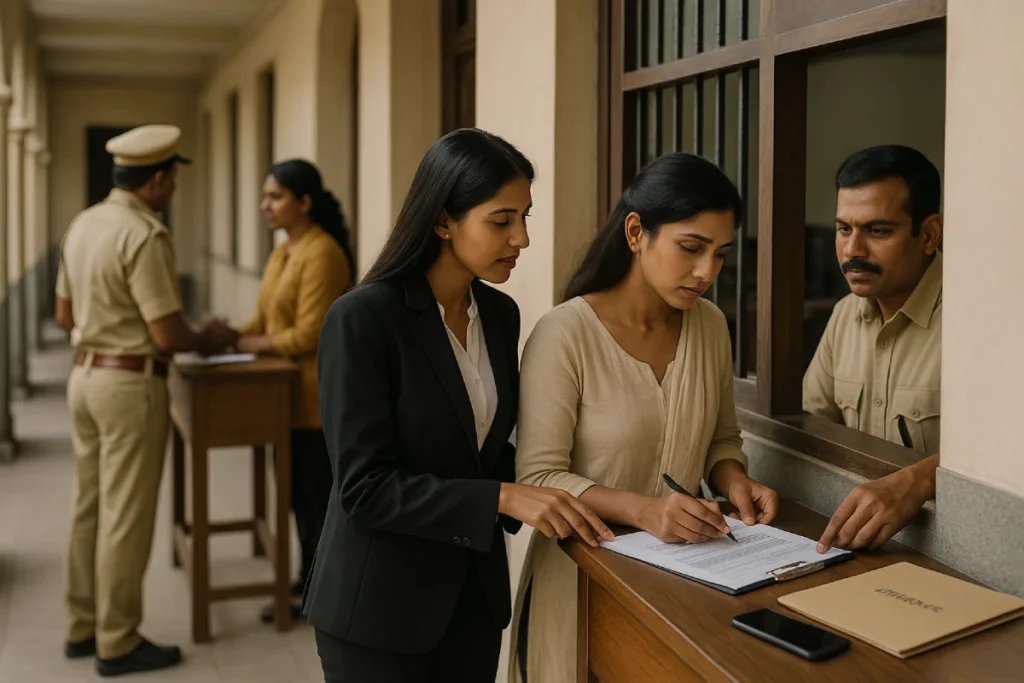 Civil protection filing and FIR help desk illustrating domestic violence law India