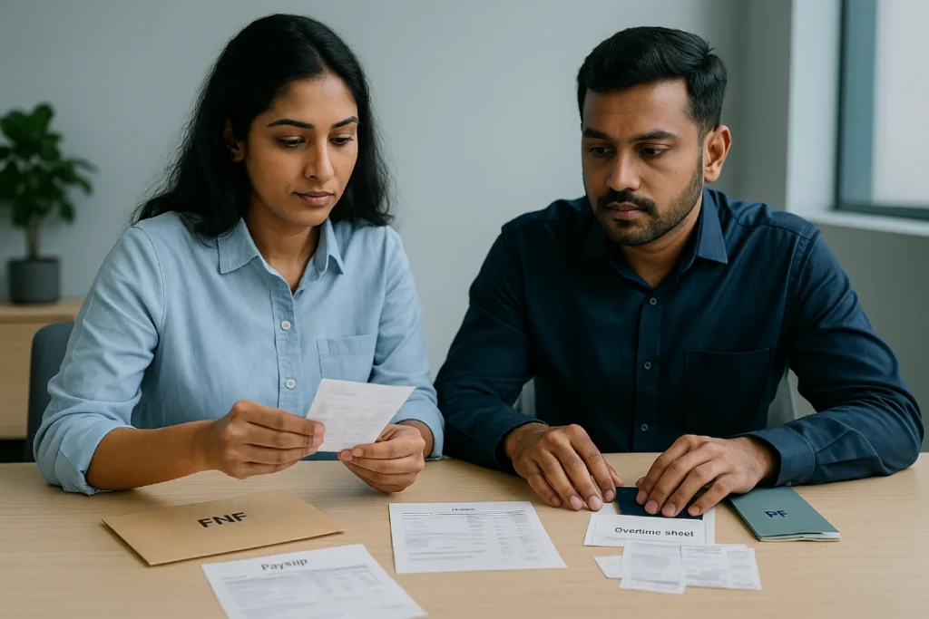 Unpaid salary components in Bengaluru: payslip, PF, overtime, expenses and FnF review