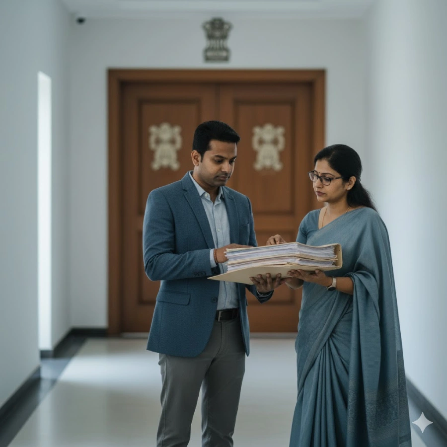 High Court child custody appeal in India, father and advocate reviewing file