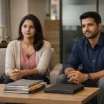 Indian couple in Bengaluru law office, difference between alimony and maintenanc