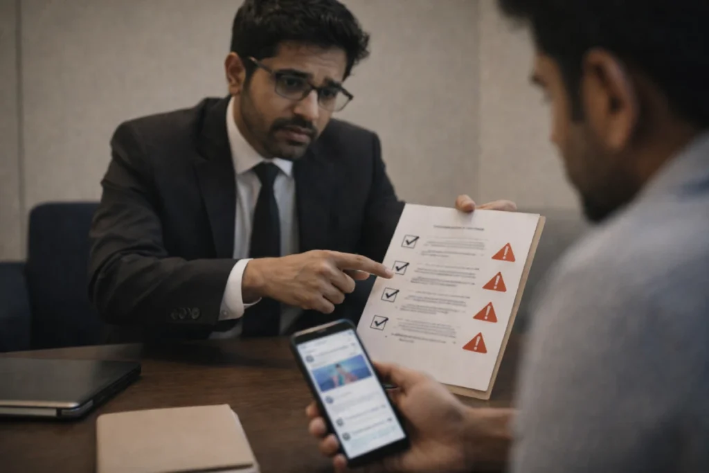 Lawyer warning client about common divorce case mistakes