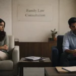 Indian couple in law office discussing Divorce vs annulment vs judicial separation