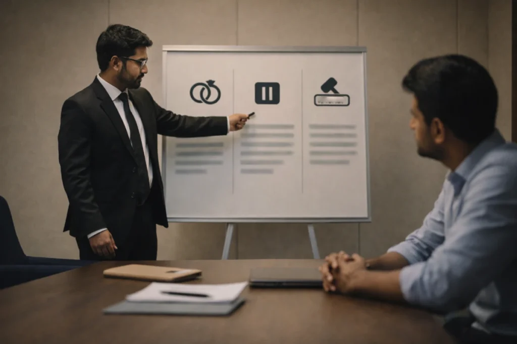 Advocate explaining Divorce vs annulment vs judicial separation differences