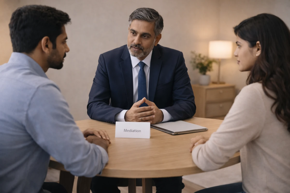 Contested divorce process: mediation session for husband and wife in Bengaluru
